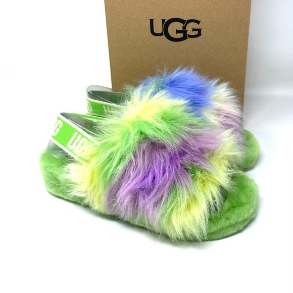 UGG FLUFF YEAH Women's Size 1117326 APL Fur Apple Green Slides Slippers Sandals - Picture 4 of 9